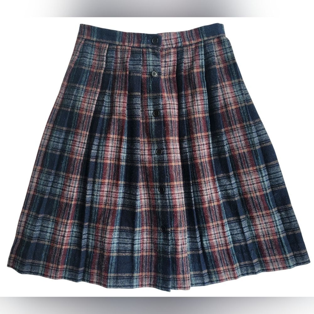 Vintage Handmade Wool Plaid Pleated Skirt S-M